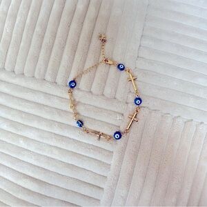 BLUE TURKISH EYE BRACELET AND CHRIST 18K GOLD LAMINATED